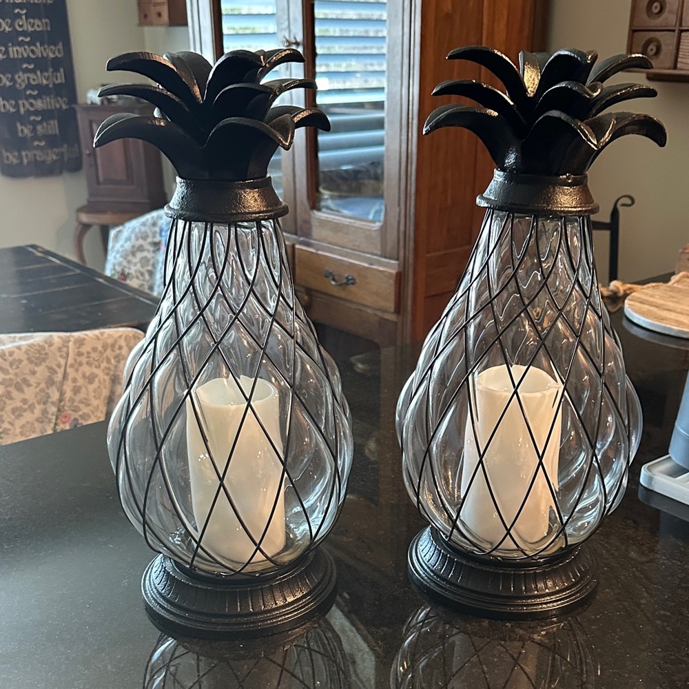 Decorative Pineapple Glass Candle Lanterns - Black -